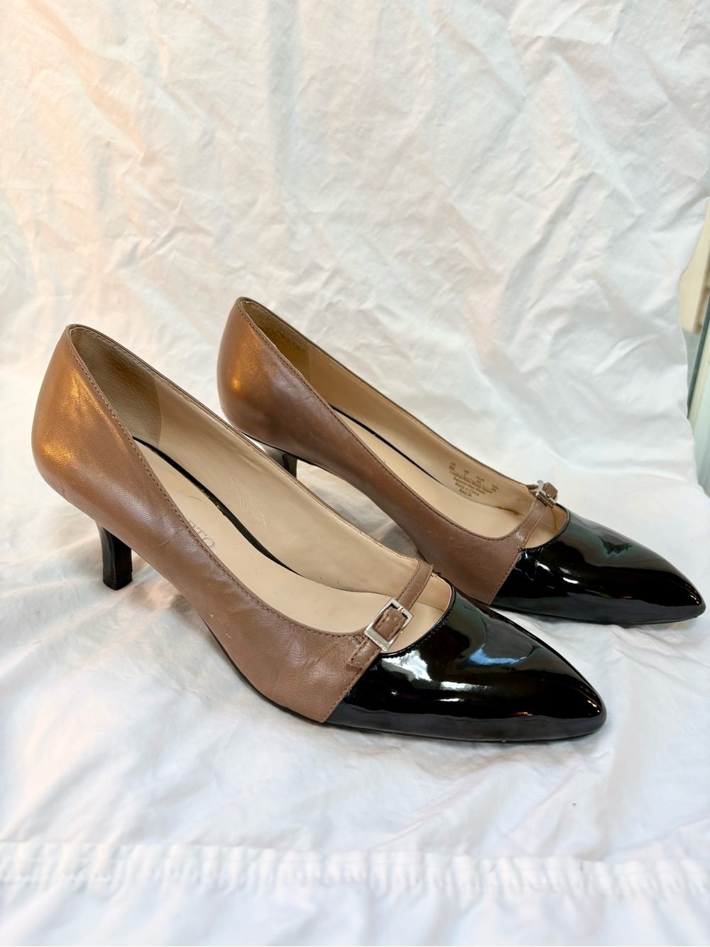 Franco Sarto Two-Tone Brown and Black Pointed-Toe Pumps